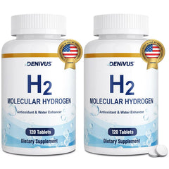 Denivus hydrogen water tablets in a bottle supporting mental clarity and focus.
