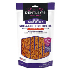 Dentleys Collagen Rich Braids Chicken Flavor 8-Count package, appealing dog chew for daily treats.