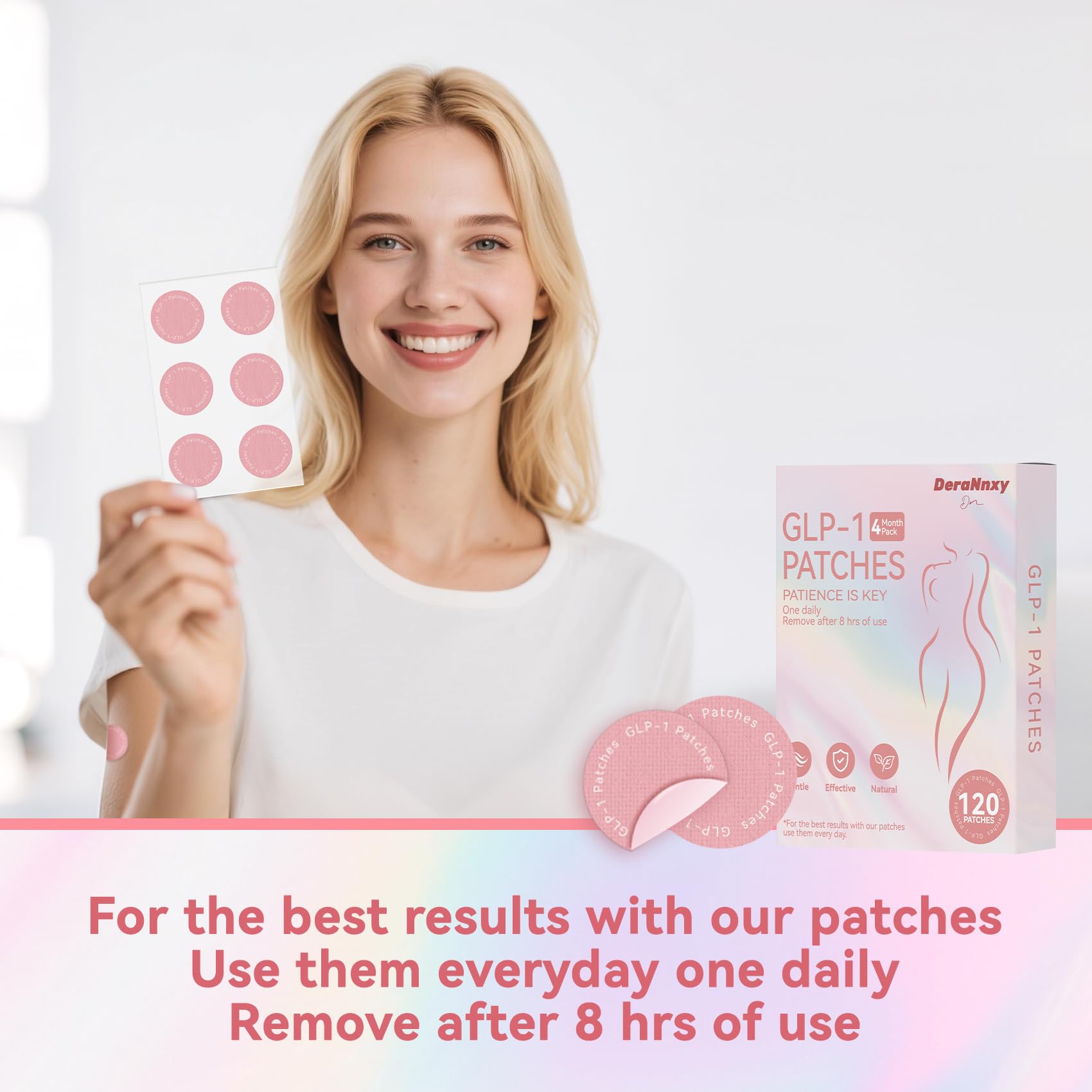 Deranxy GLP-1 patches night-use context suggests a soothing bedtime routine.