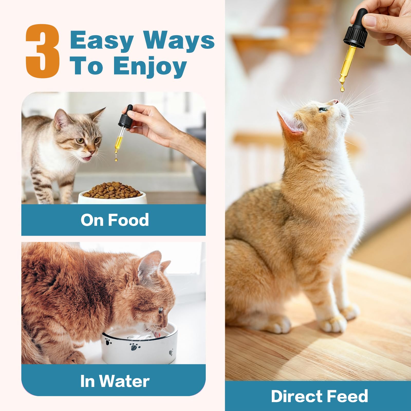 Derggzey L-Lysine cats kitten-use drops shown for all ages.