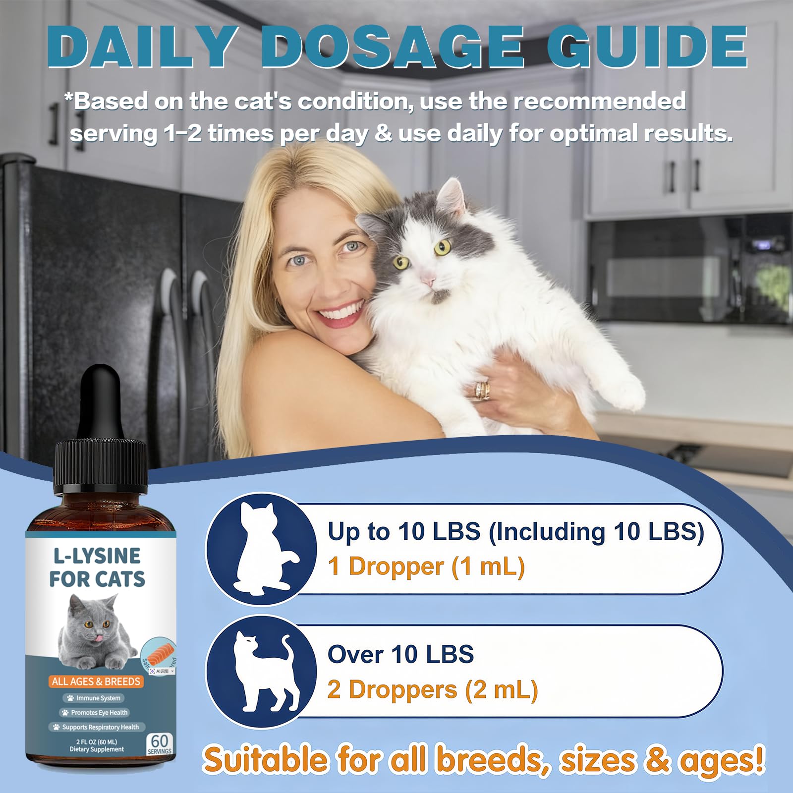 Derggzey L-Lysine cats salmon flavor drops beside feeding dish.