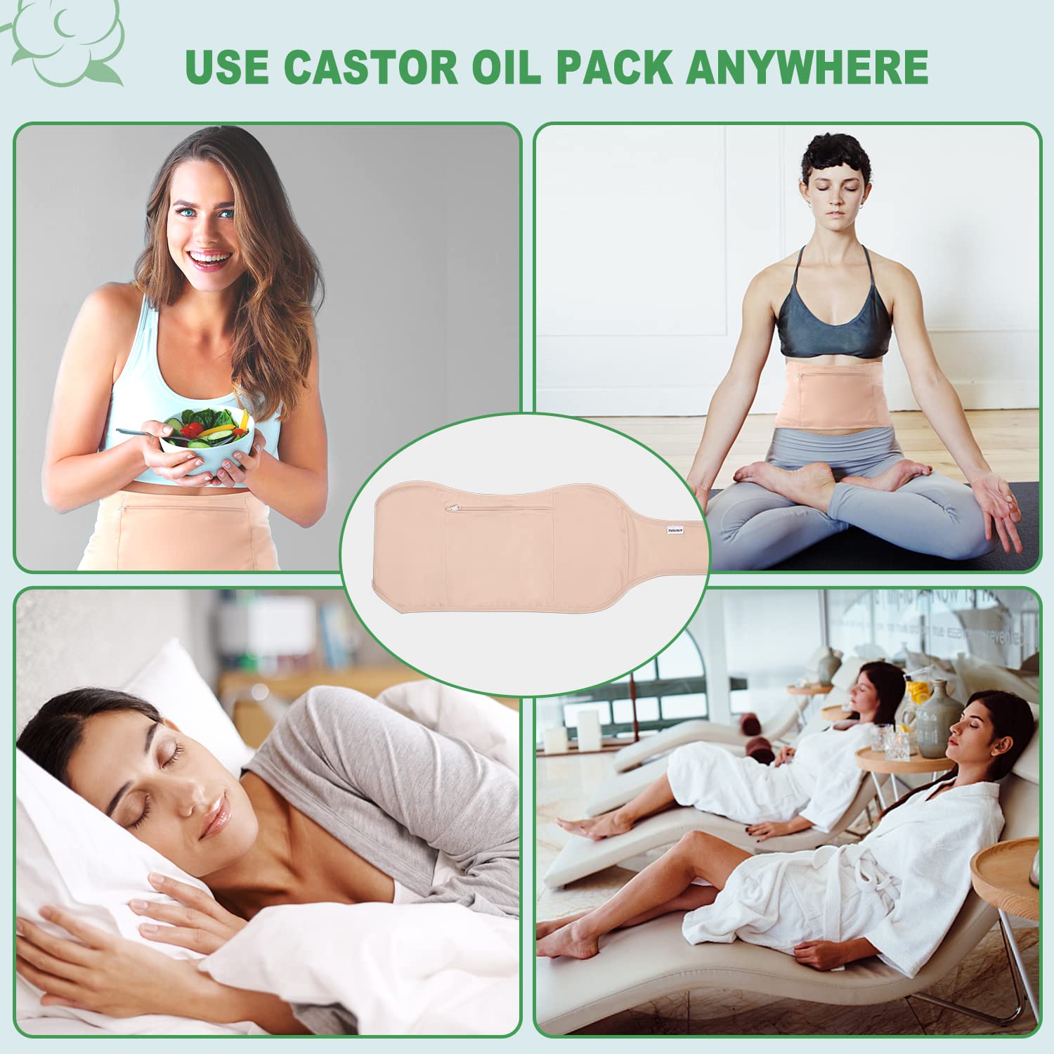 DEROWN Castor Oil Pack can be worn during work, sleep, or yoga