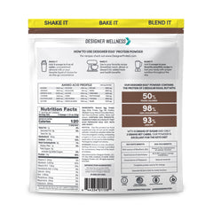 Close-up of powder texture for Designer Egg protein, ideal for shakes and recipes.