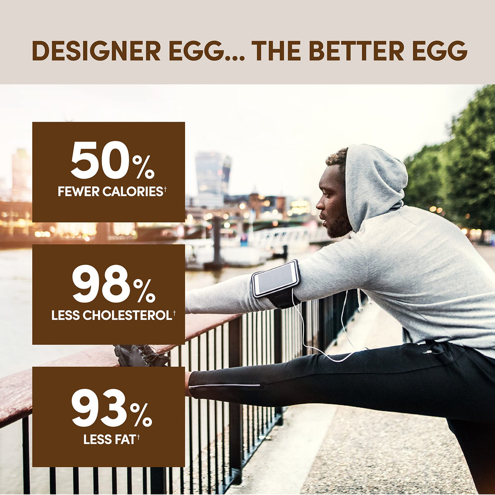 Serving bowl with Designer Egg protein powder, supports quick, healthy meals.