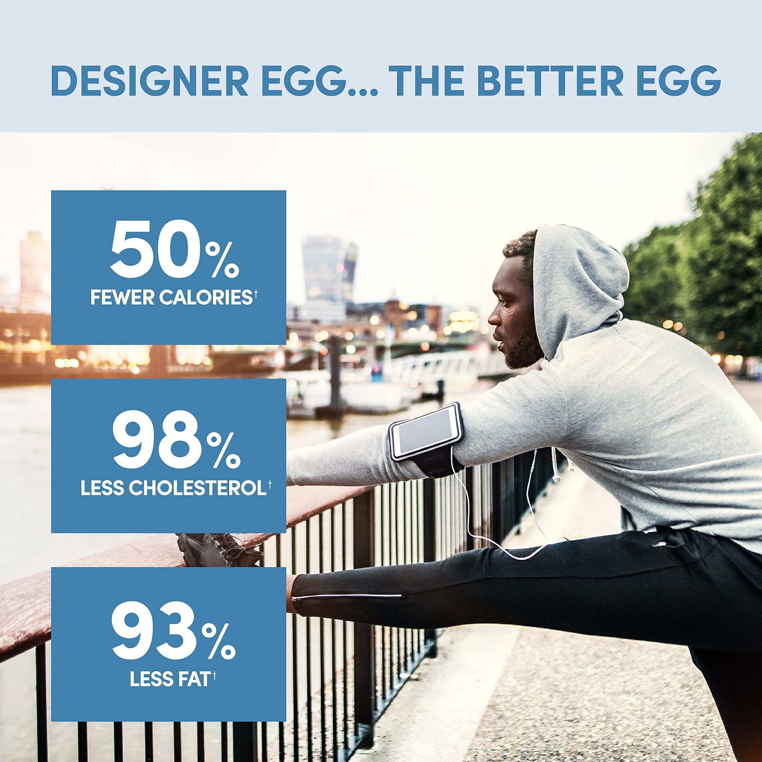 Designer Wellness Designer Egg vanilla packaging closeup highlights low calories and simple ingredients.
