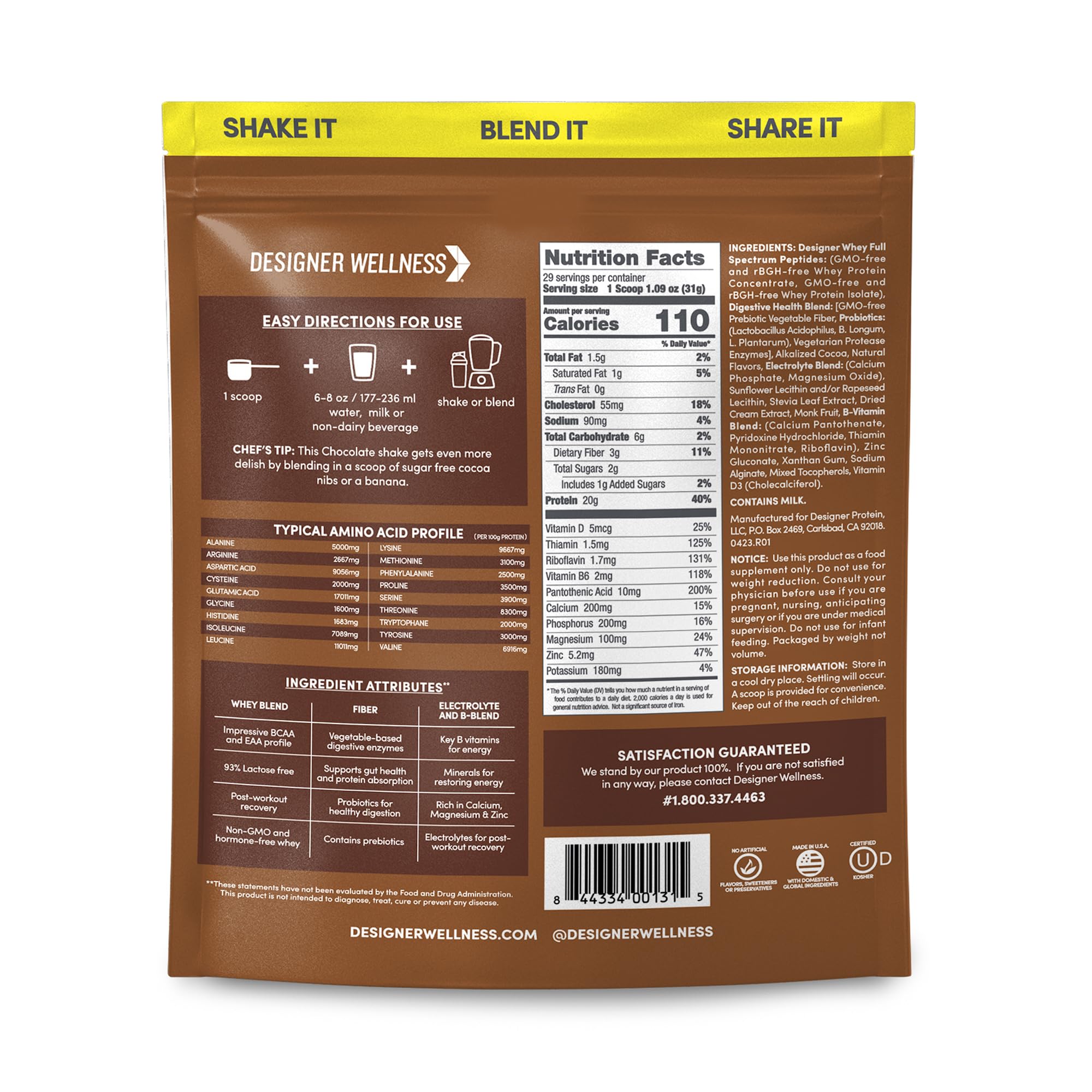 Designer Wellness Designer Whey scoop-dispense ensures accurate 20 g protein per serving