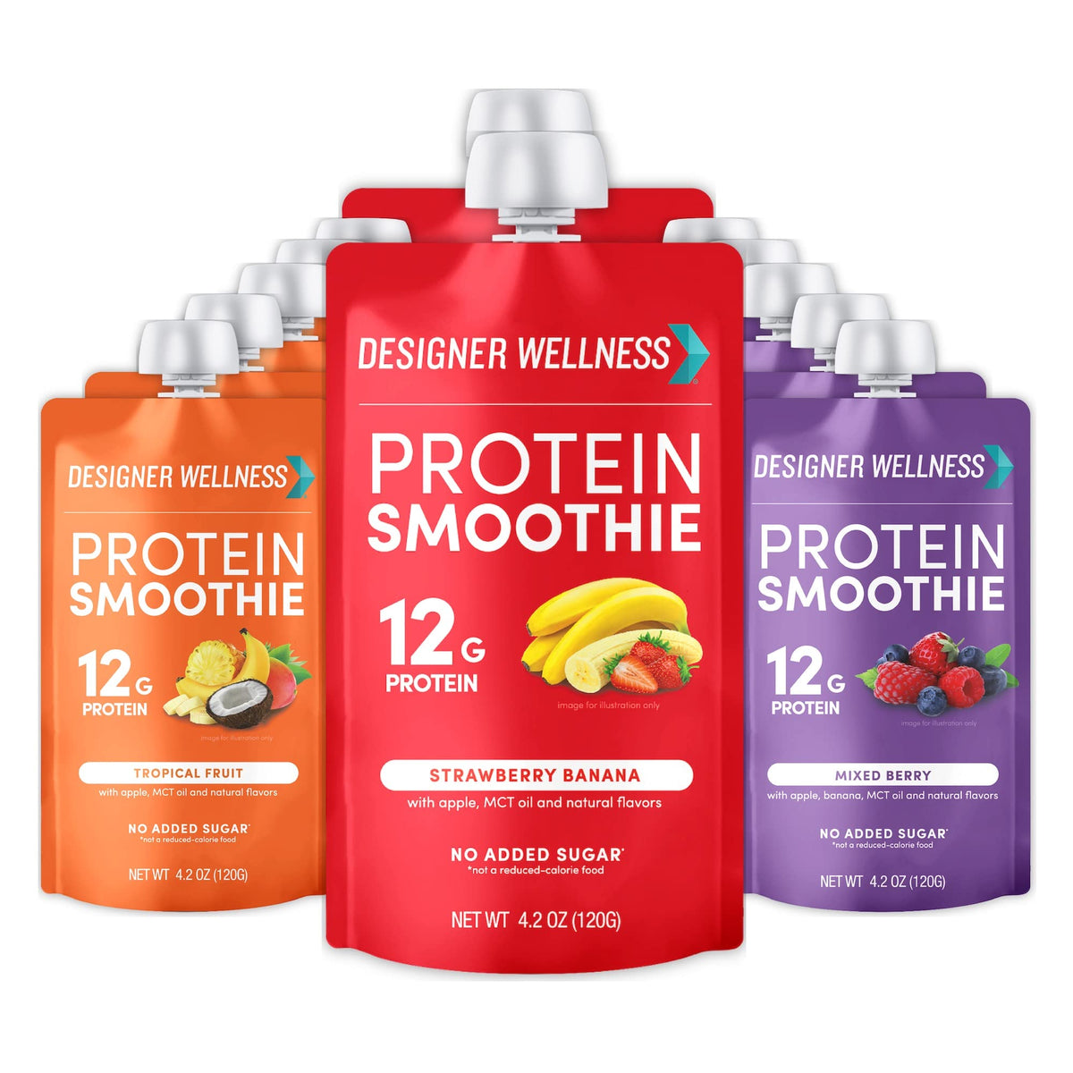 Designer Wellness Protein Smoothie bottle showcasing real fruit flavor for on-the-go nutrition.