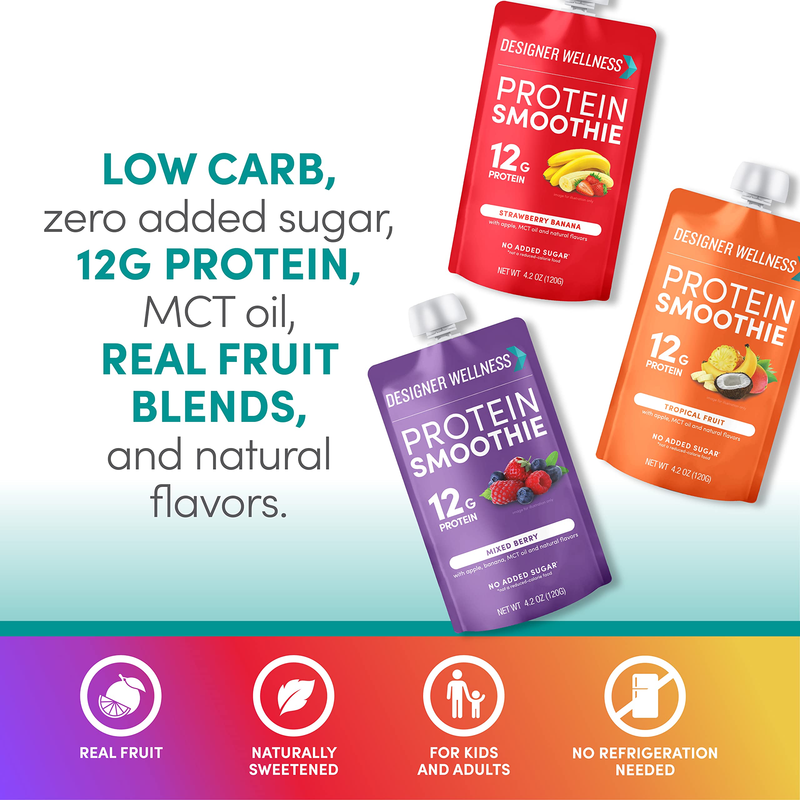 Designer Wellness Protein Smoothie real-fruit blend highlights natural sweetness and flavor.