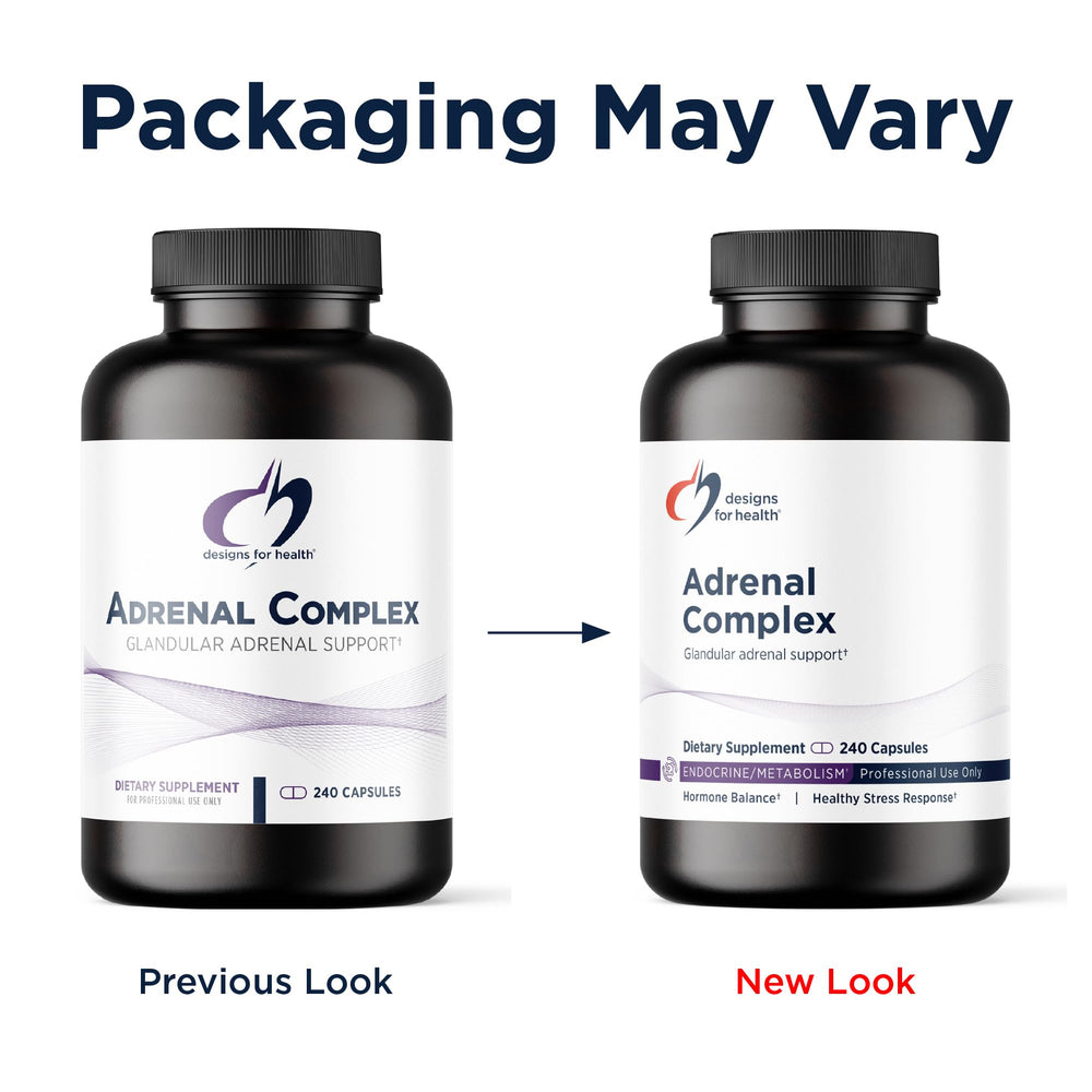 Designs for Health Adrenal Complex capsules in hand for daily use.