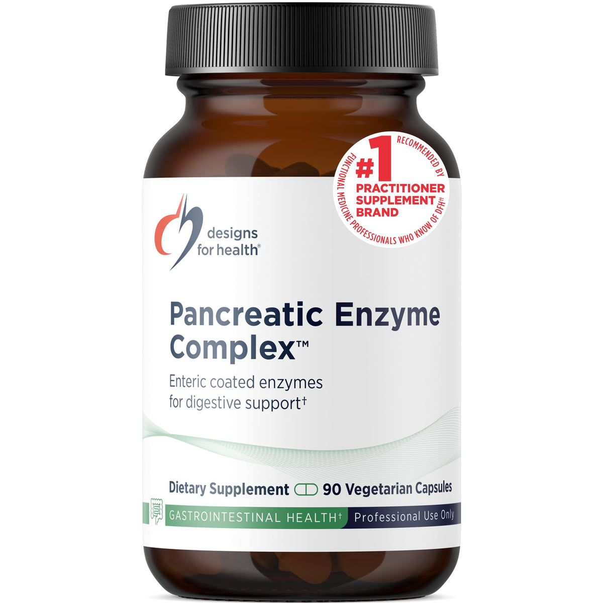 Designs for Health Pancreatic Enzymes Complex bottle for digestion support and clarity