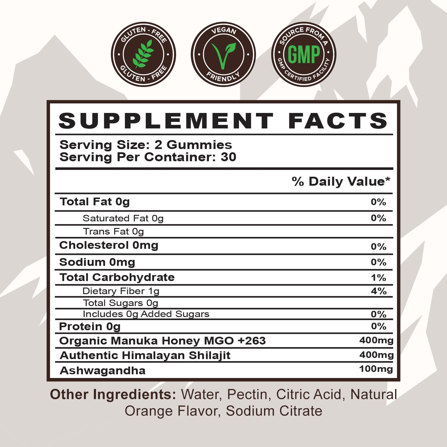 Serving shot of Detox Organics Shilajit Gummies for everyday wellness.