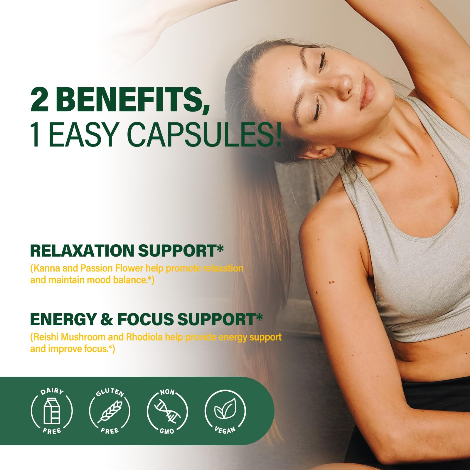DetoxenNATURE capsules closeup showing convenient daily capsules for energy and focus.