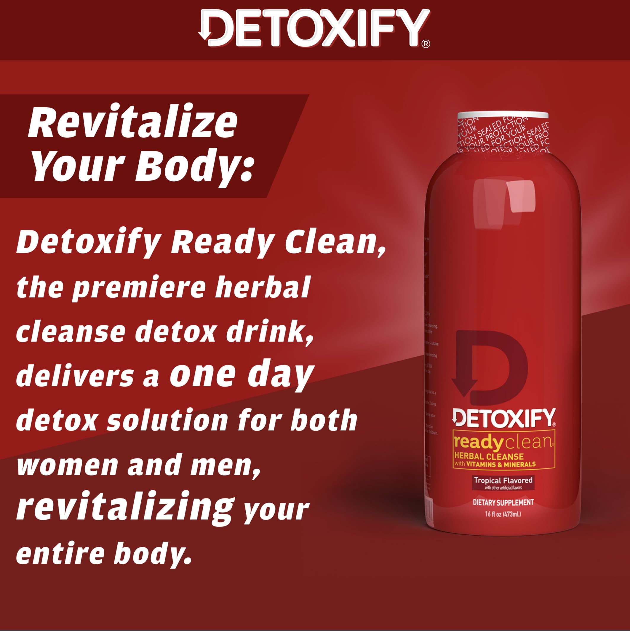 Detoxify burdock root extract bottle emphasizes natural cleansing ingredients.