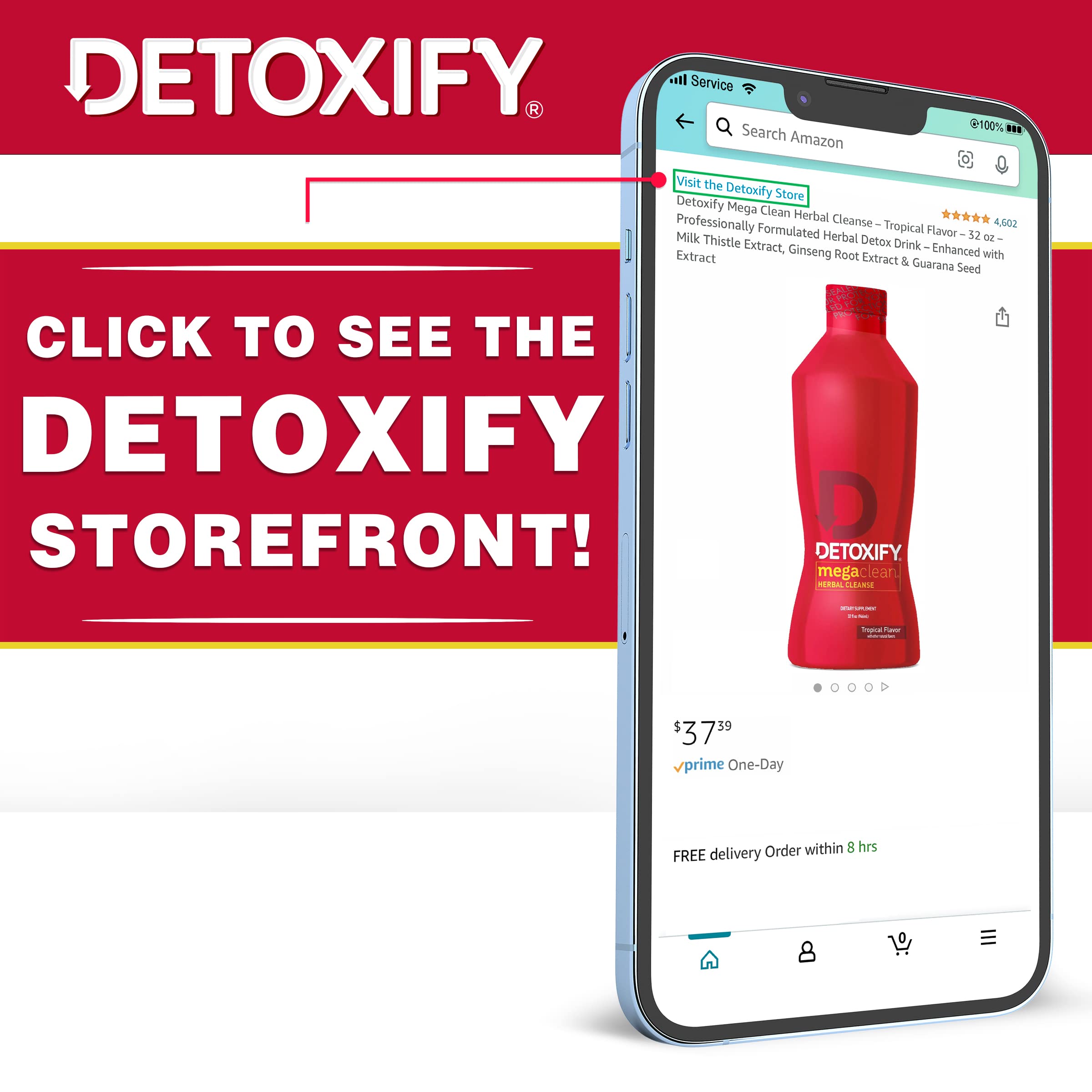 Detoxify full bottle label close-up reveals premium packaging.