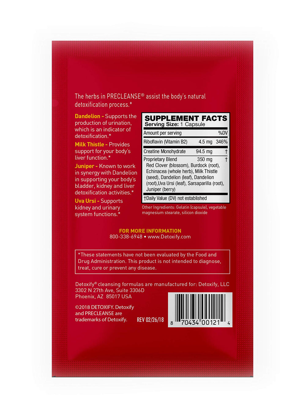 Detoxify Precleanse bottle label close-up highlighting the herbal blend
