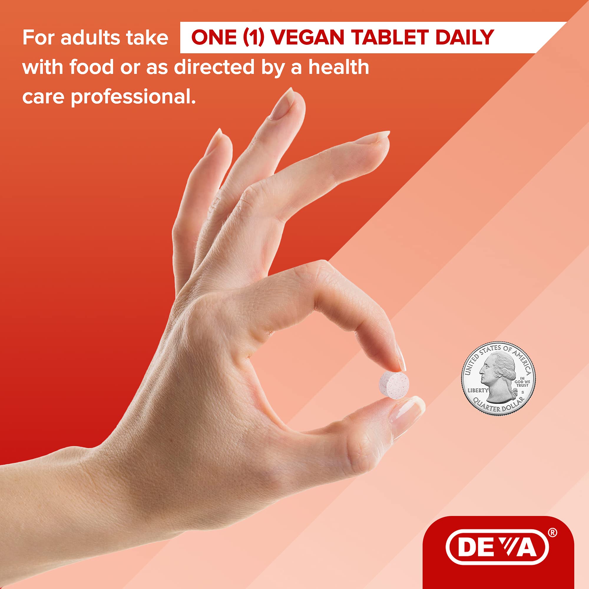 DEVA B12 packaging back view with dosage details.