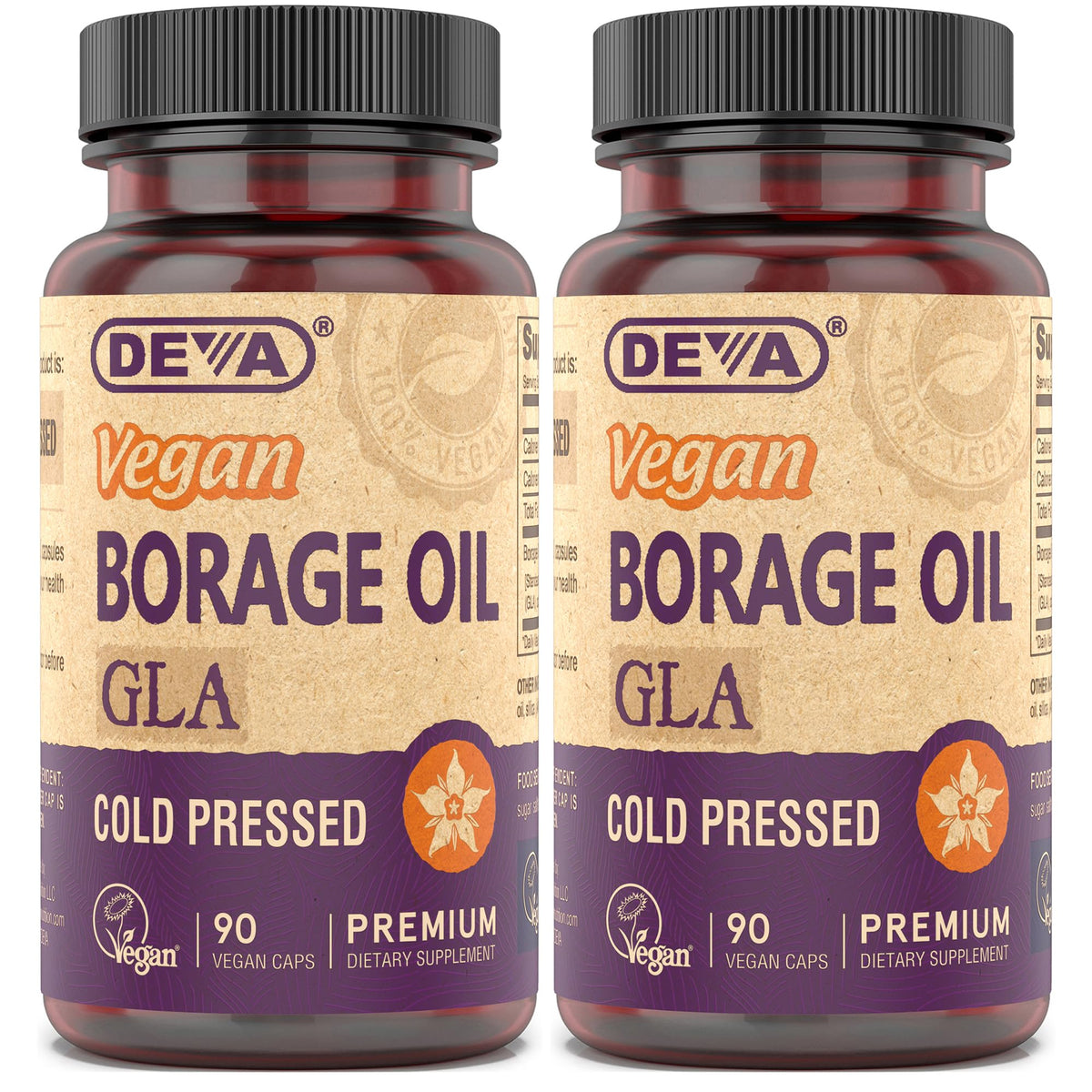 DEVA Borage Oil bottle being poured for easy daily omega-6 intake.
