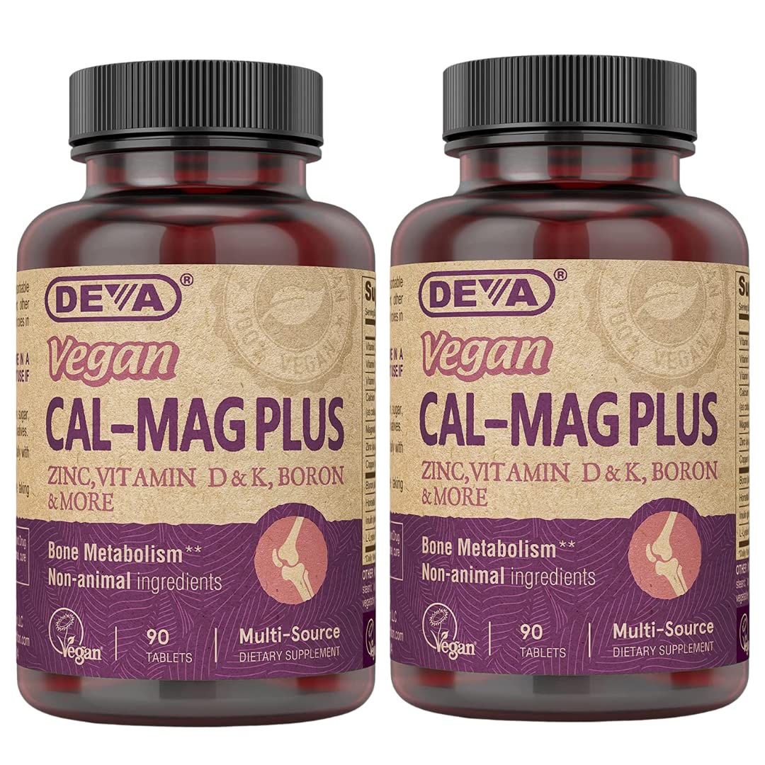 DEVA Calcium Magnesium Plus bottle closeup highlighting vegan bone-support formula