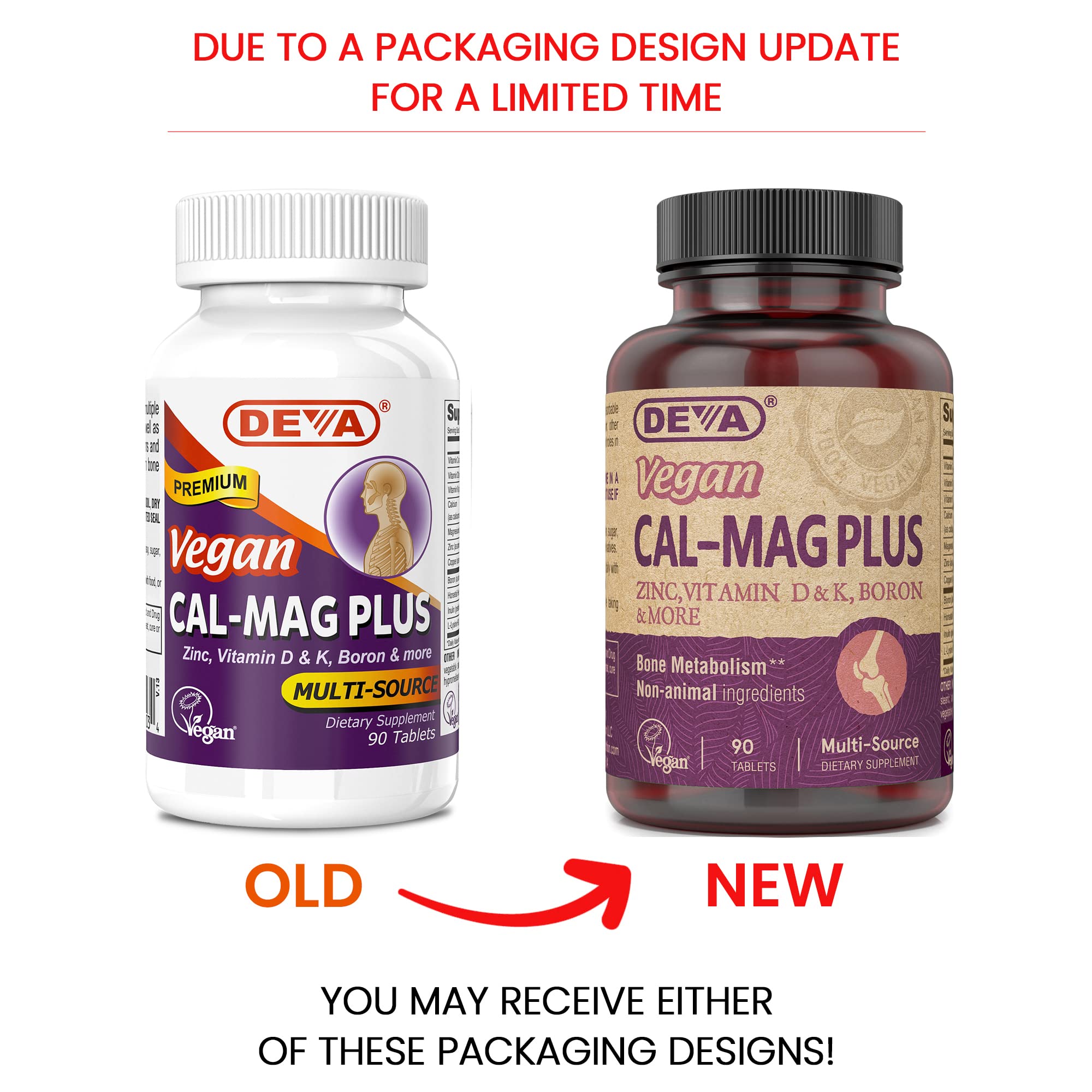 DEVA Calcium Magnesium Plus bottle front view with vegan certification and mineral blend