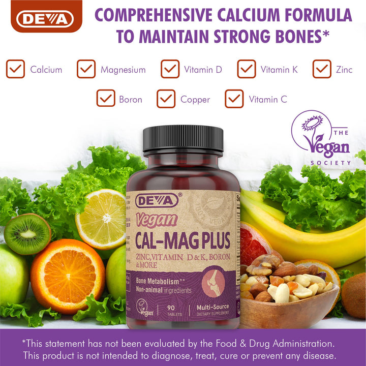 DEVA Calcium Magnesium Plus bottle with glass of water for daily intake