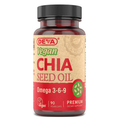 DEVA Chia Seed Oil bottle—vegan, cold-pressed omega-3 source.