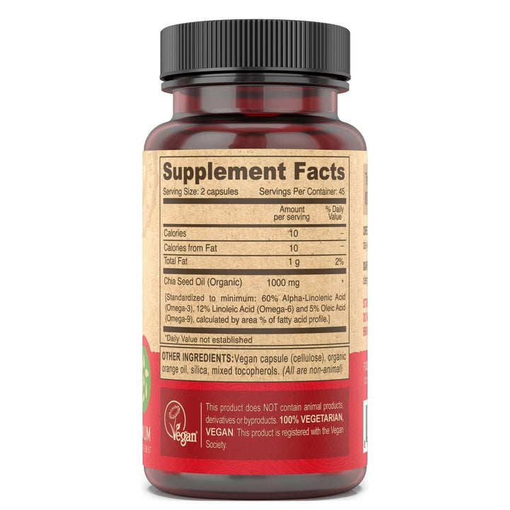 DEVA Chia Seed Oil label close-up—organic, unrefined extraction for clean nutrition.