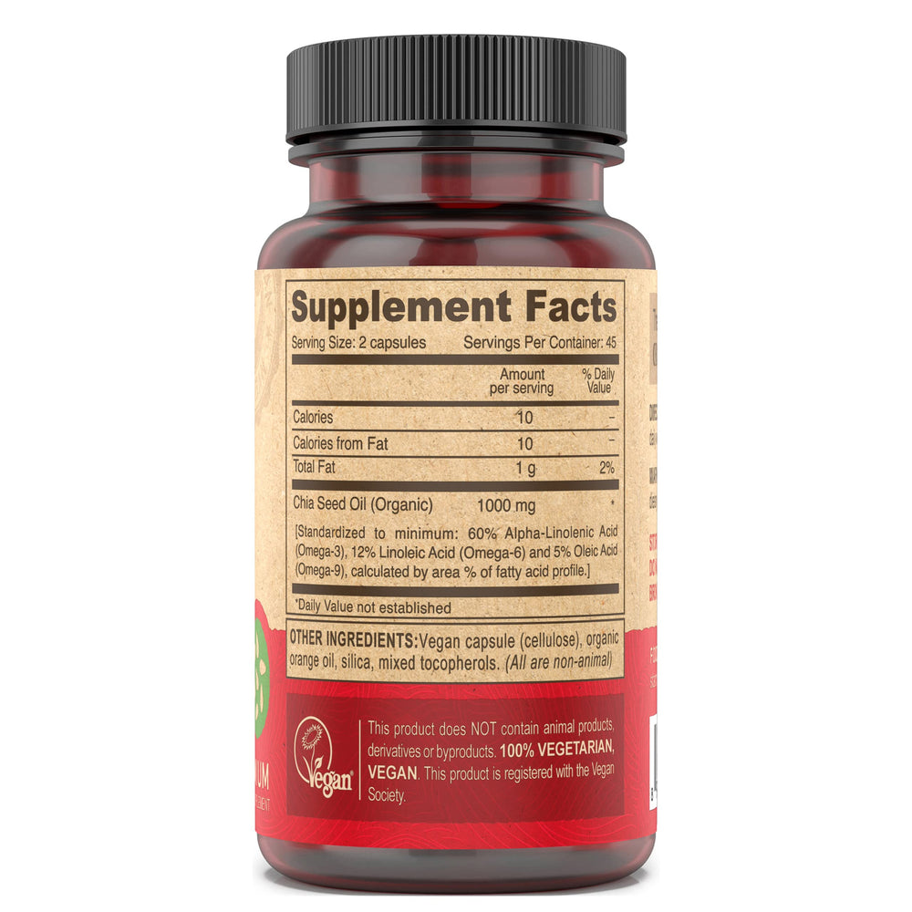 DEVA Chia Seed Oil label close-up—organic, unrefined extraction for clean nutrition.