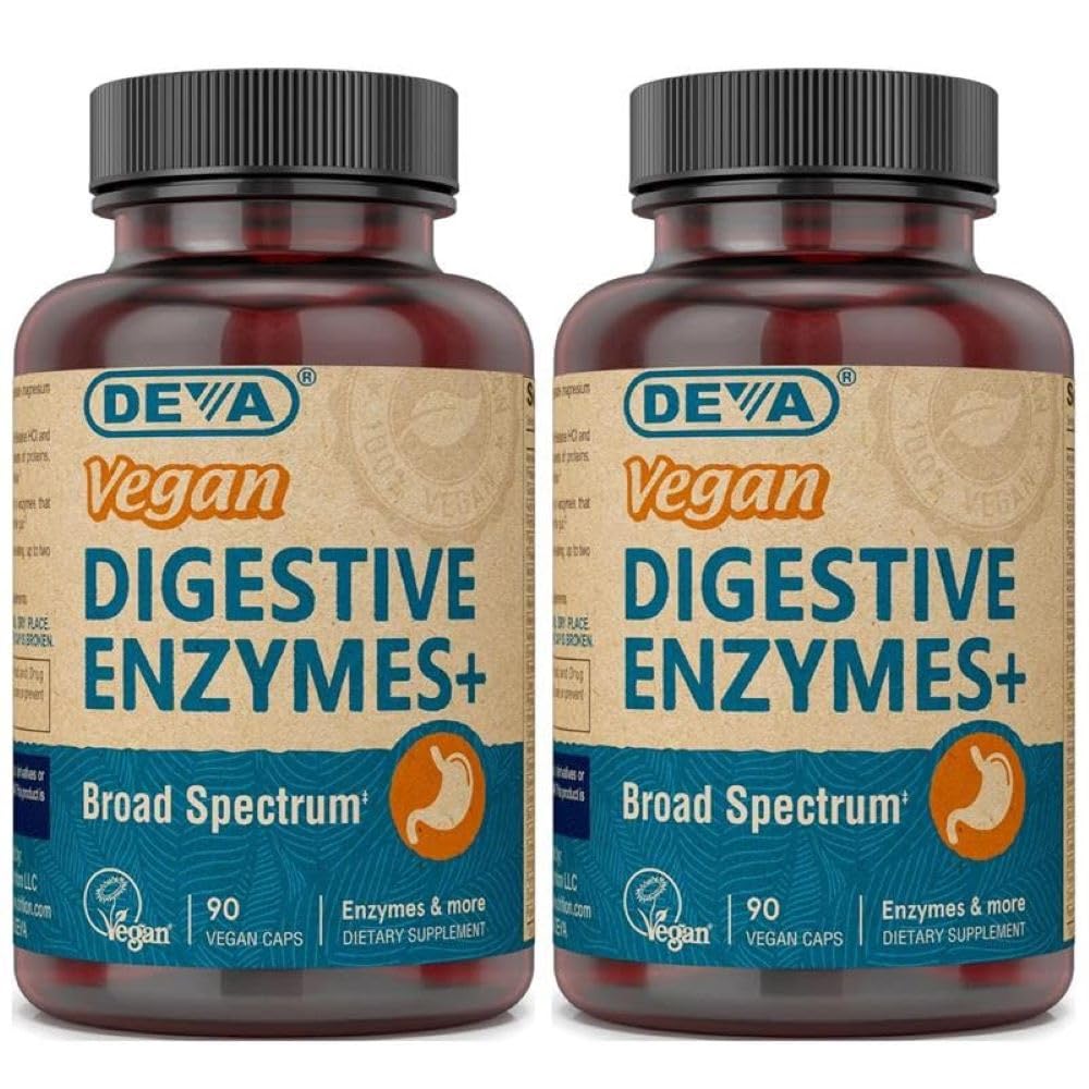 DEVA Digestive Enzymes+ bottle front offering vegan digestive support