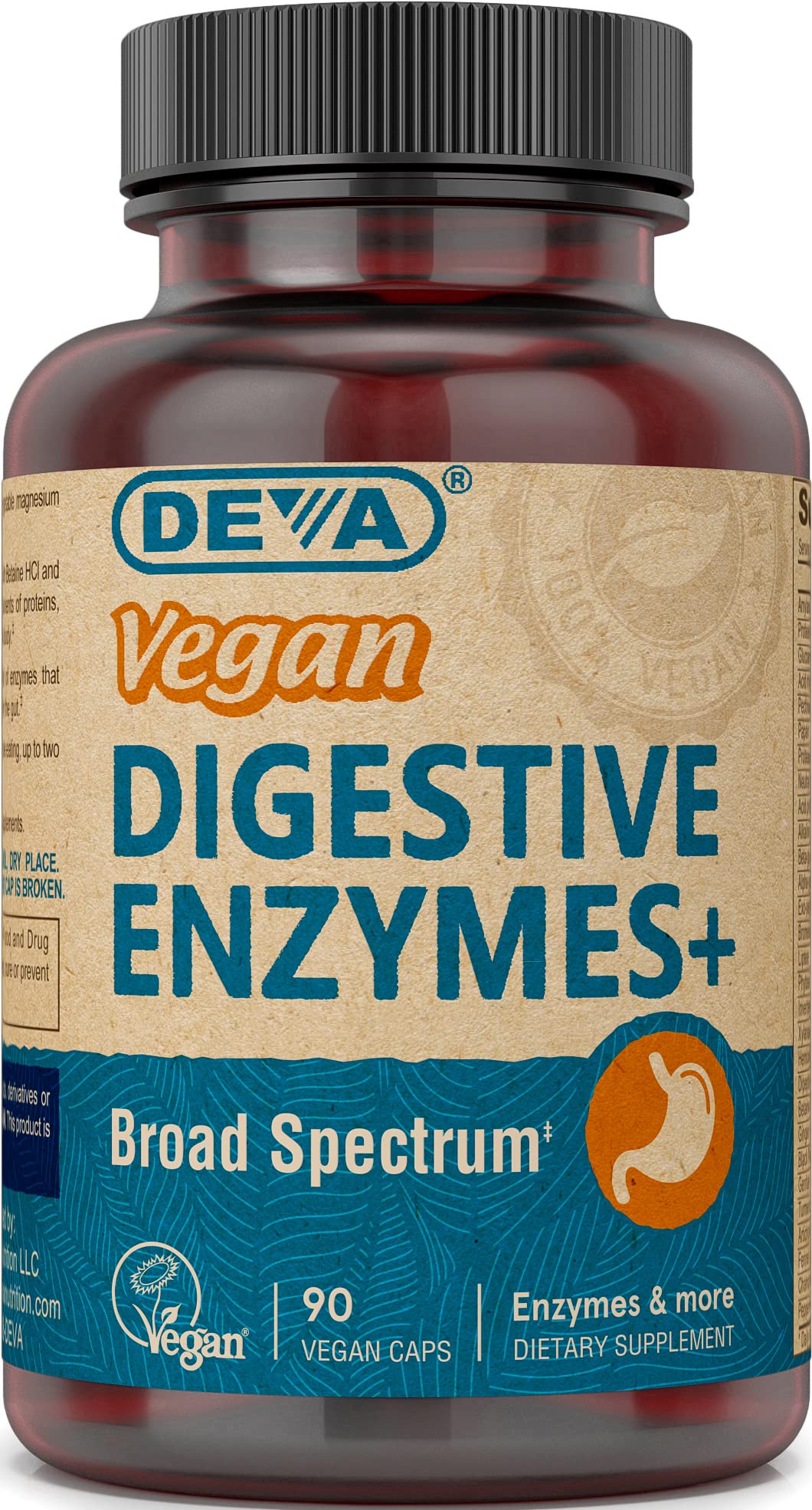 DEVA Digestive Enzymes Plus bottle shown for vegan digestive support and balanced nutrient access.