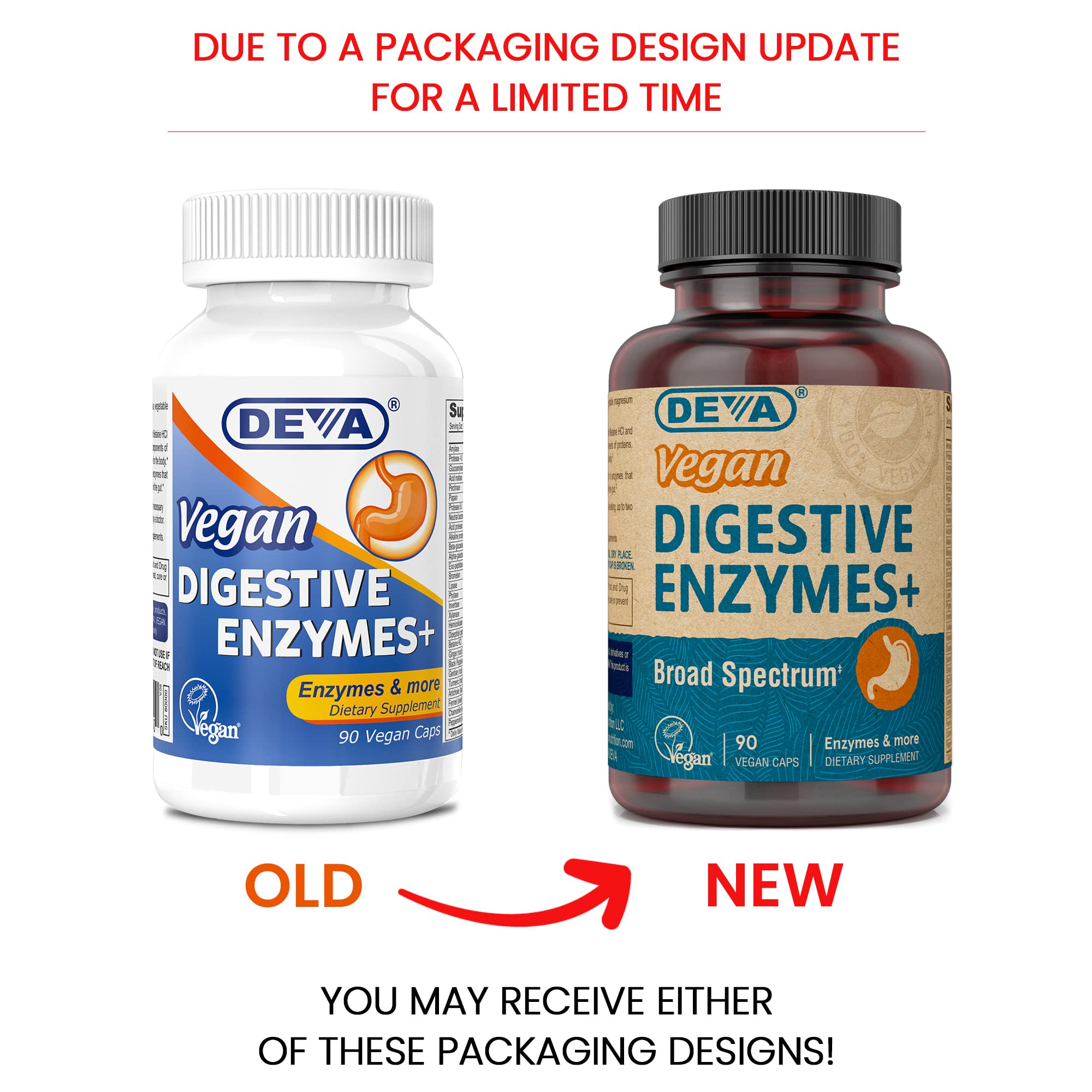 DEVA Digestive Enzymes Plus label closeup highlighting vegan, full-spectrum blend.