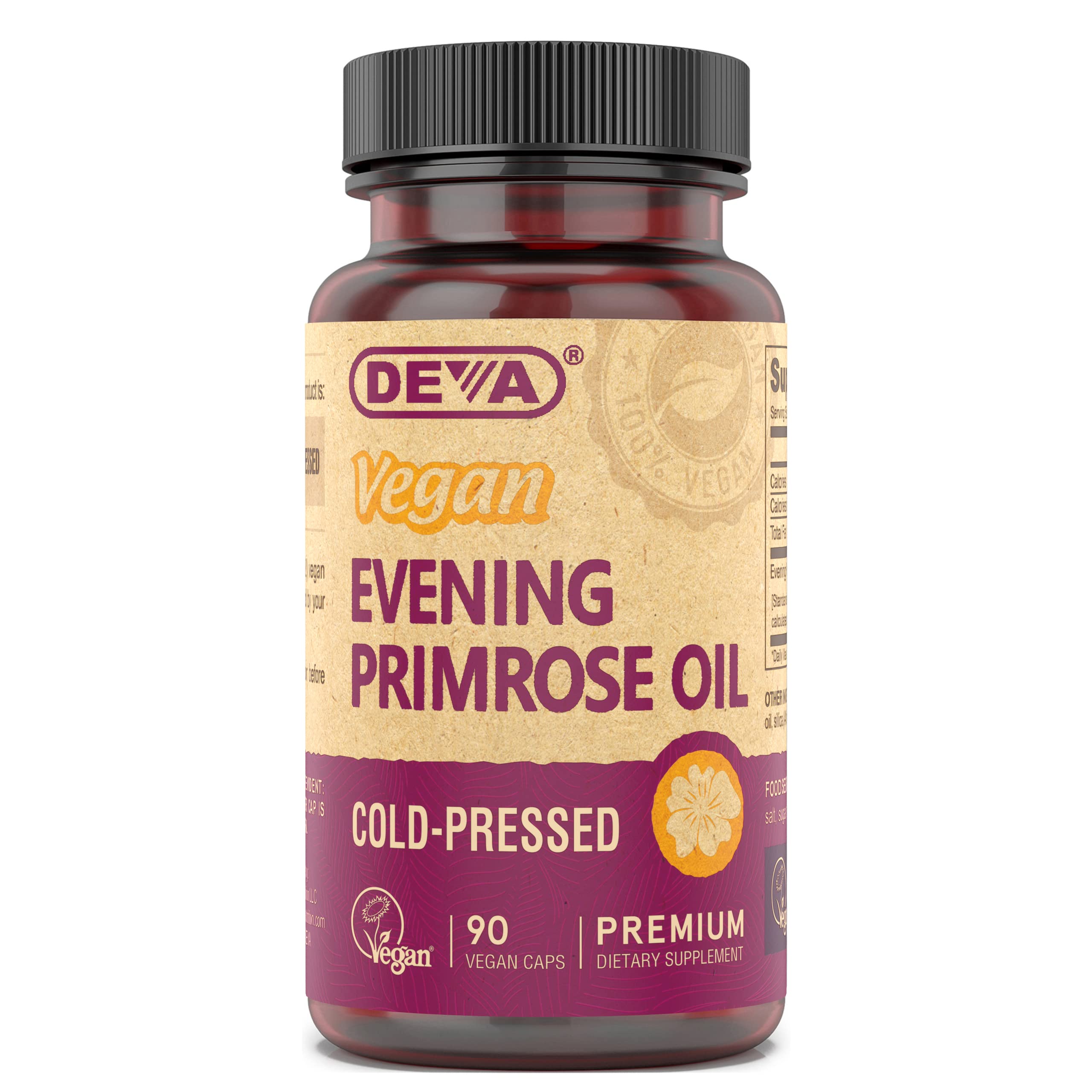 Close-up of DEVA bottle emphasizing cold-pressed, unrefined oil quality.