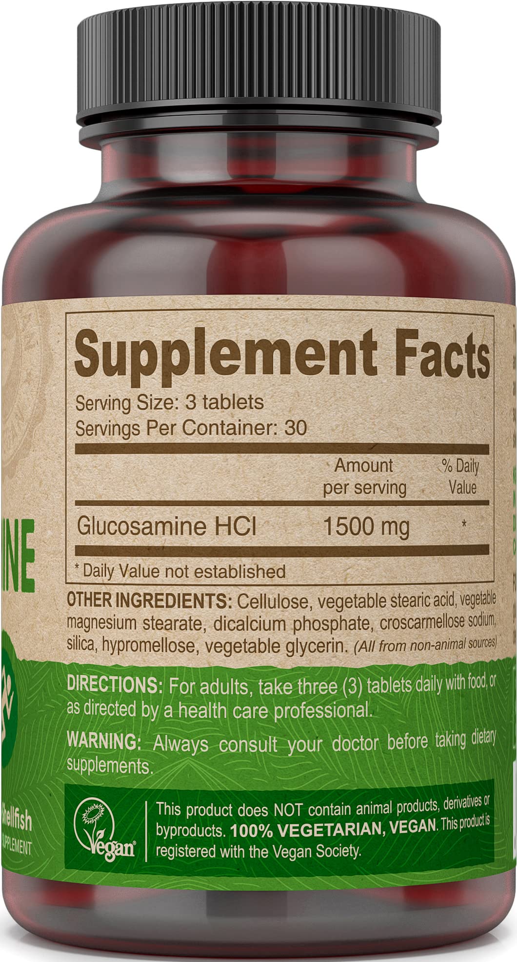 DEVA Glucosamine tablets closeup, showing tablet texture and vegan formulation.