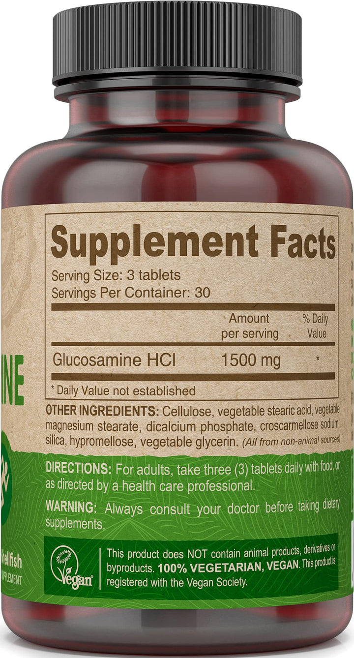 DEVA Glucosamine tablets closeup, showing tablet texture and vegan formulation.
