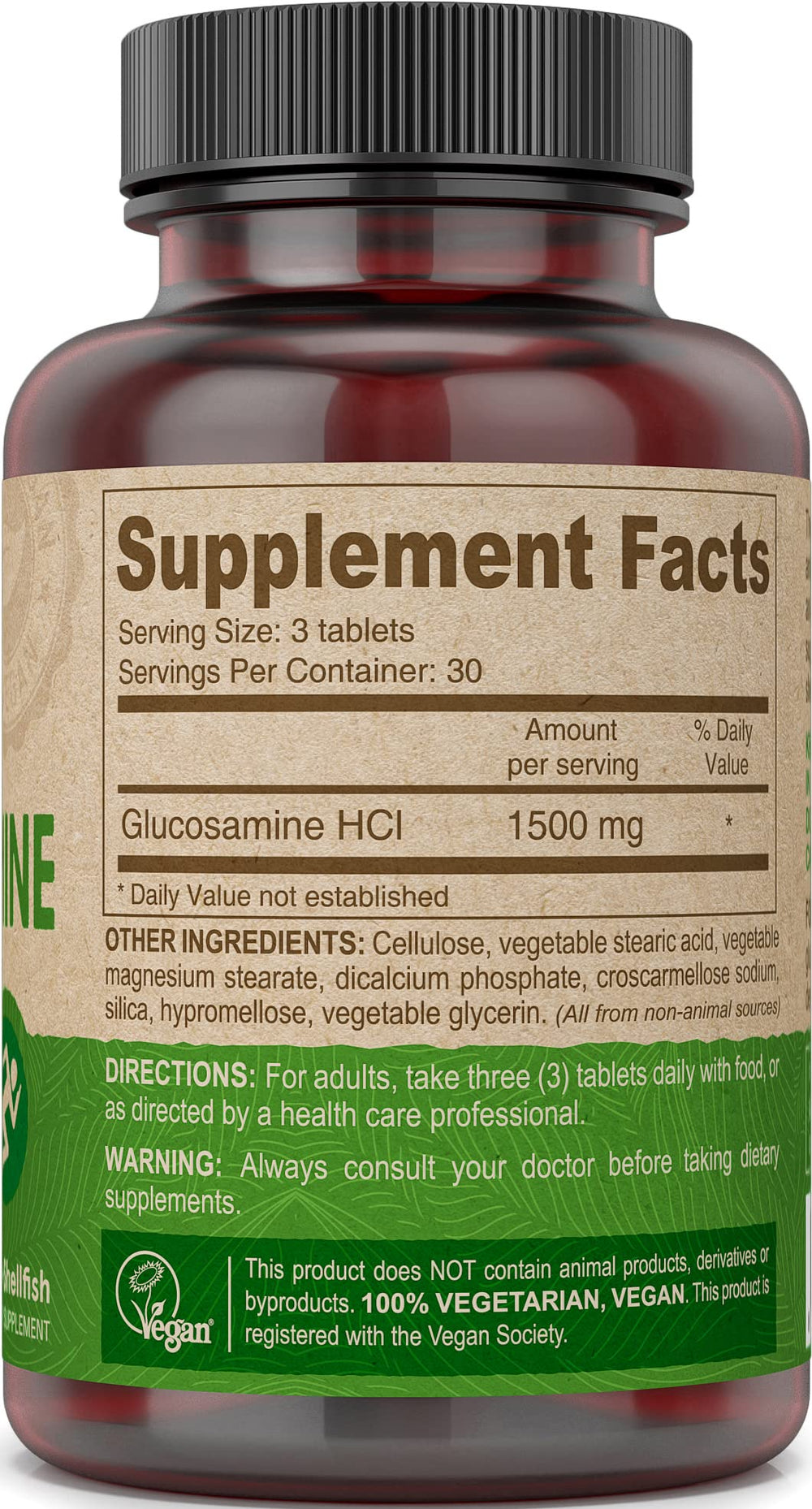 DEVA Glucosamine tablets closeup, showing tablet texture and vegan formulation.