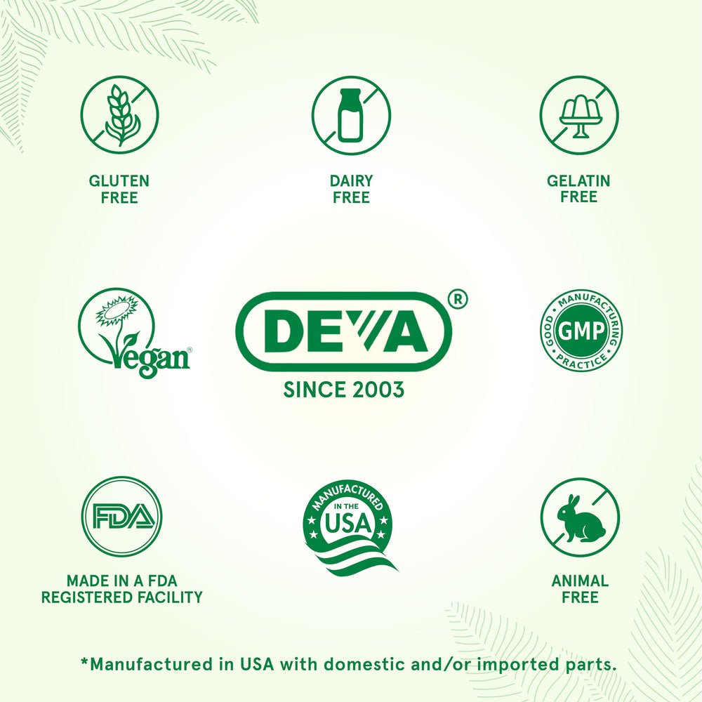DEVA Prenatal Multivitamin bottle on counter illustrating convenient two-bottle supply