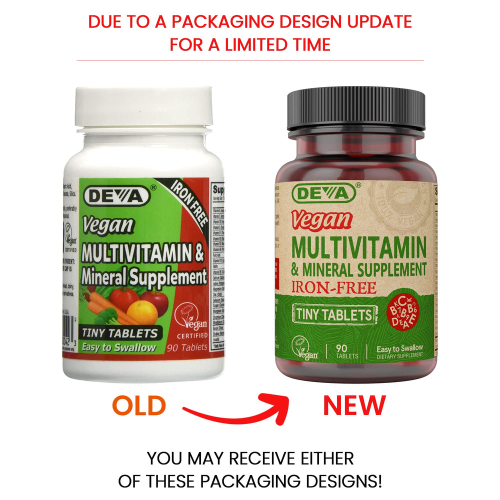 DEVA tiny tablets closeup shows easy-to-swallow daily supplement option