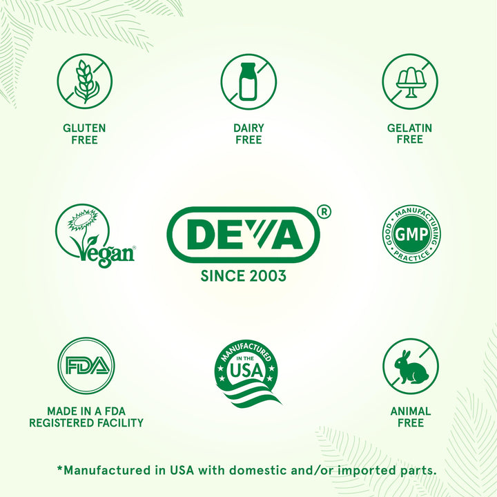 DEVA quadruple tocopherols label showcases D-alpha, D-beta, D-gamma, D-delta for balance.