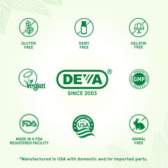 DEVA quadruple tocopherols label showcases D-alpha, D-beta, D-gamma, D-delta for balance.