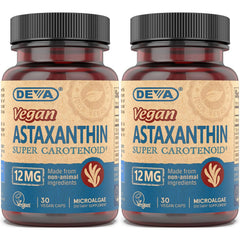 DEVA Vegan Astaxanthin bottle front, plant-based antioxidant option for daily wellness.