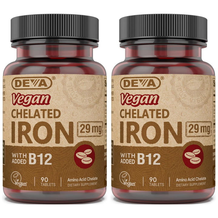 DEVA vegan chelated iron 29 mg bottle front view for daily iron support