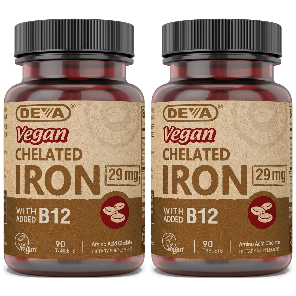 DEVA vegan chelated iron 29 mg bottle front view for daily iron support