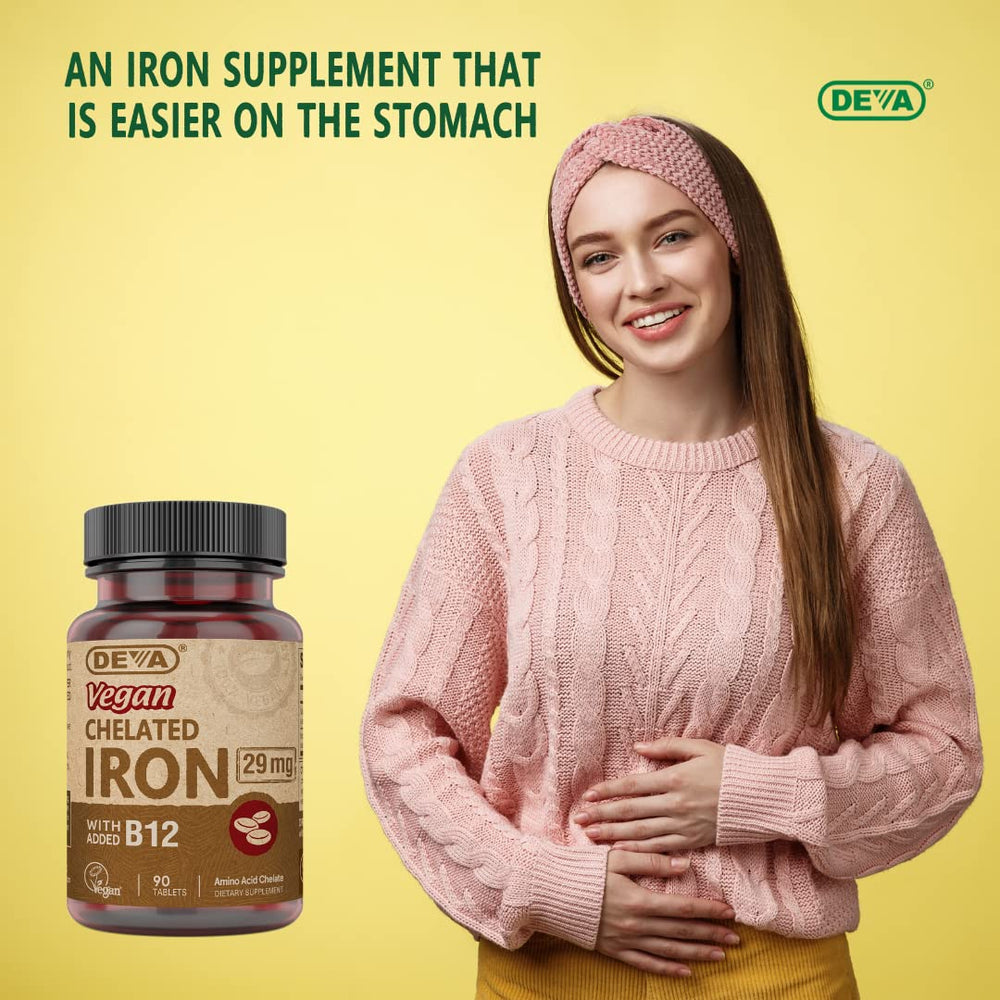 DEVA Vegan Chelated Iron packaging – vegan-certified product with purity guarantees.