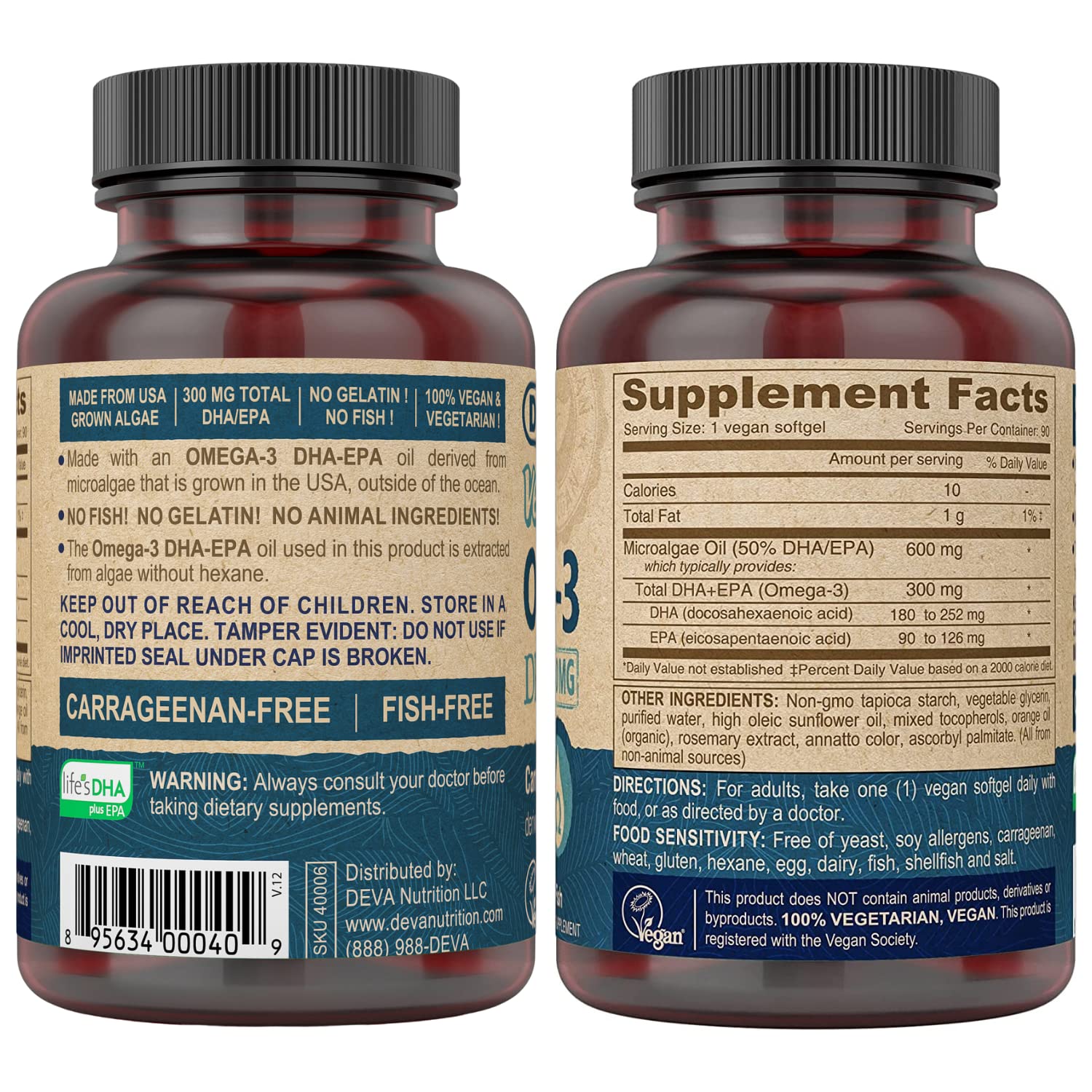 DEVA vegan DHA EPA softgels poured for daily supplementation