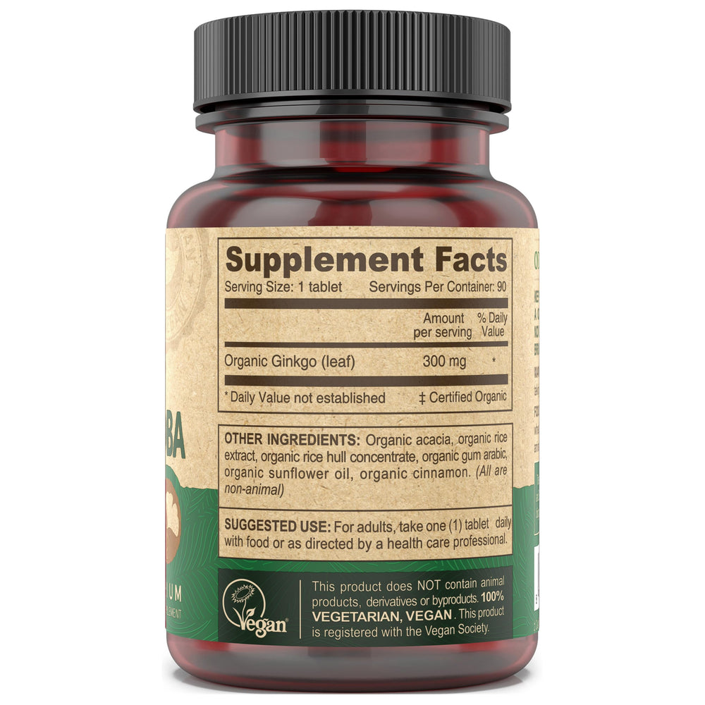 DEVA Ginkgo Biloba ingredients label highlights organic purity and vegan certification.