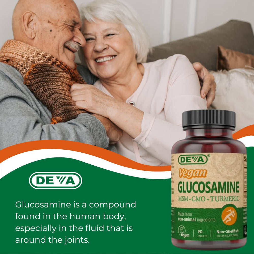 Packaging of DEVA vegan glucosamine MSM CMO turmeric for easy storage.
