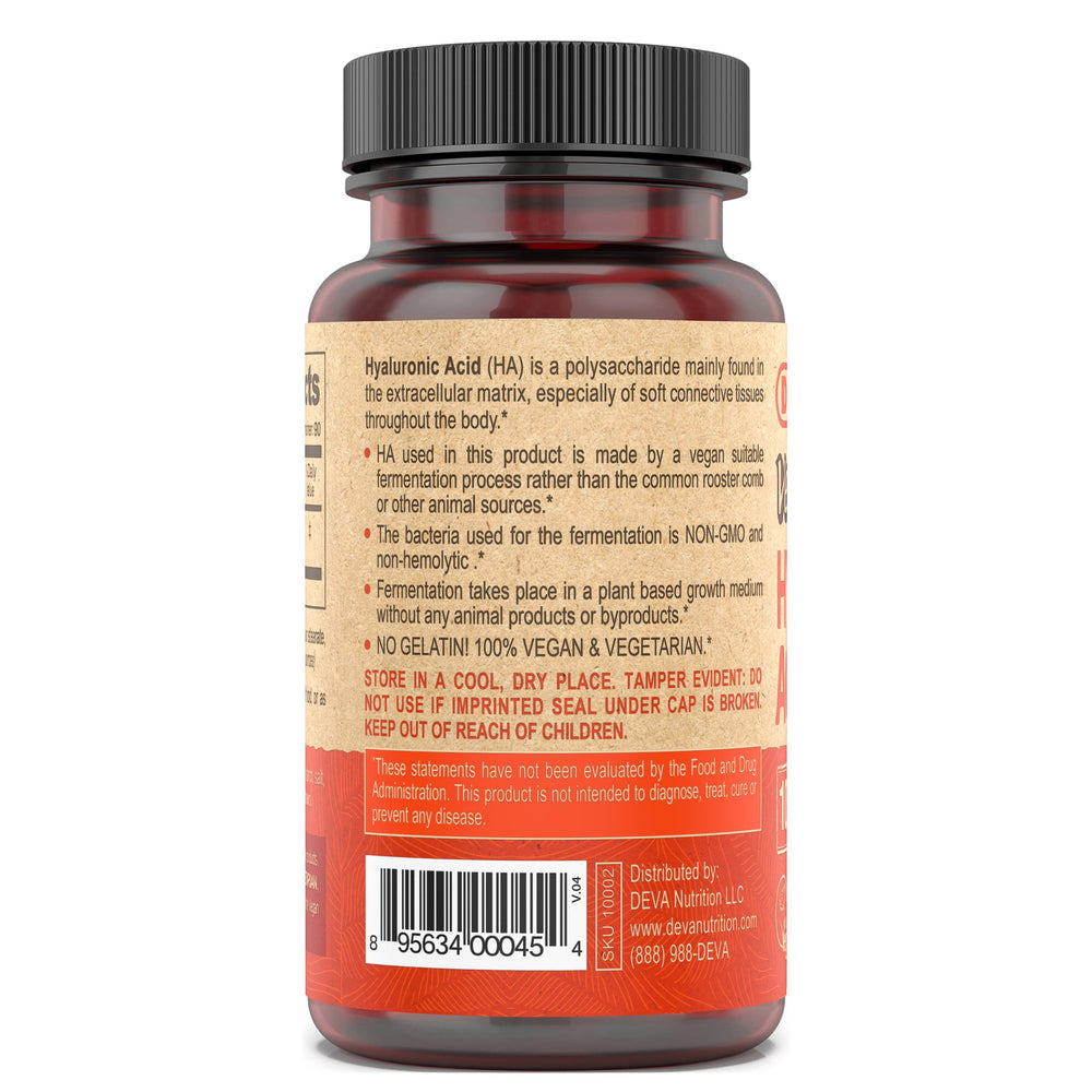 DEVA Vegan HA bottle open with 90 tablets ready for daily routine
