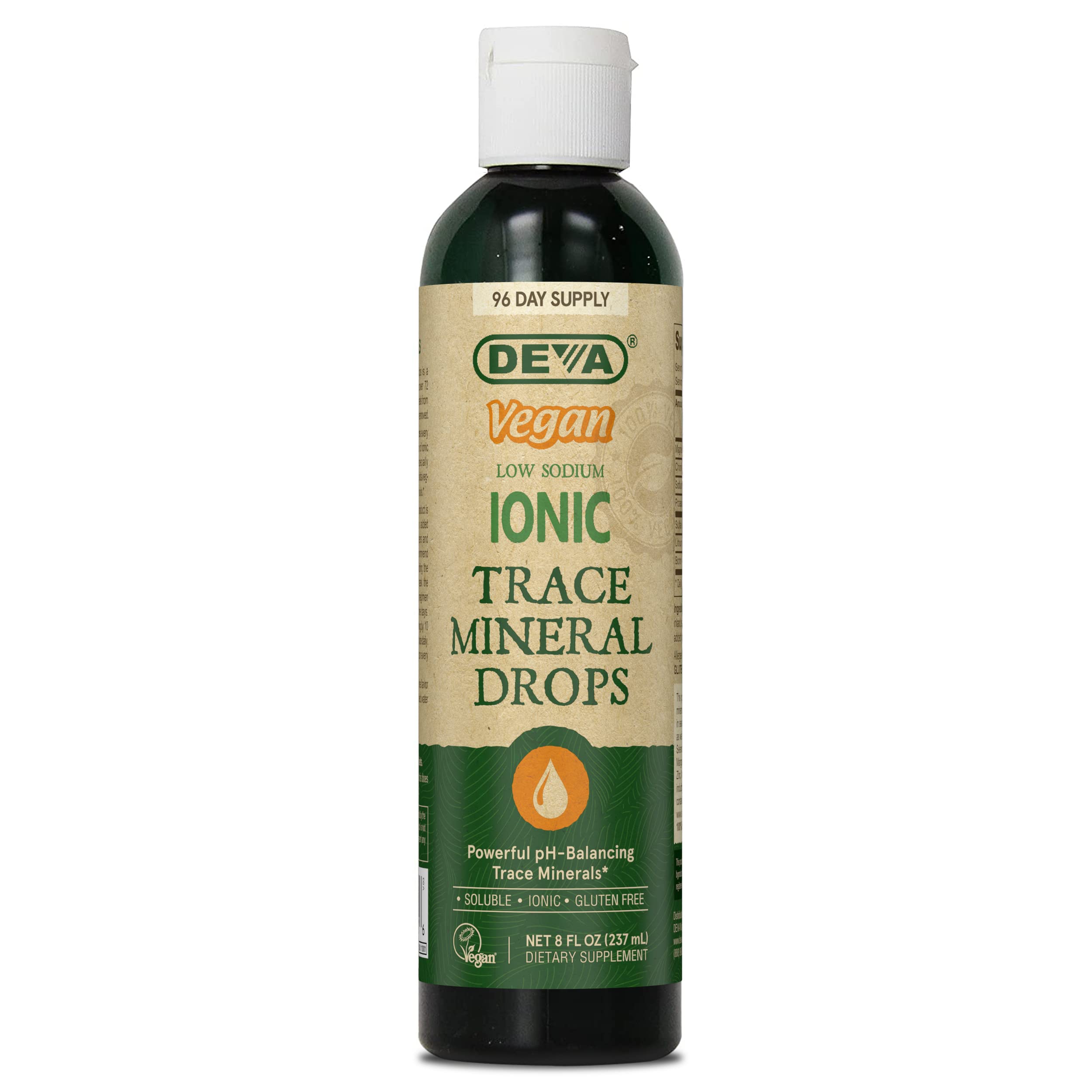 DEVA Vegan Ionic Trace Mineral Drops bottle close-up for daily mineral support