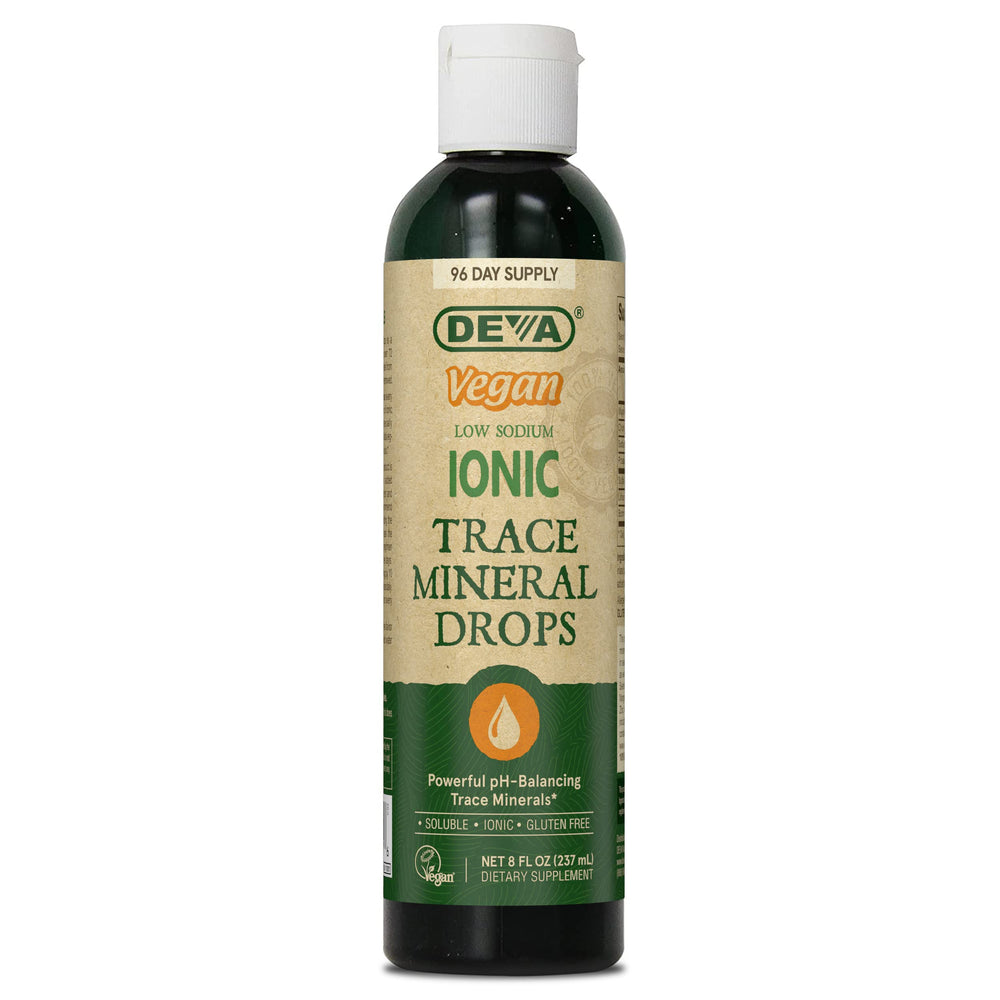 DEVA Vegan Ionic Trace Mineral Drops bottle close-up for daily mineral support