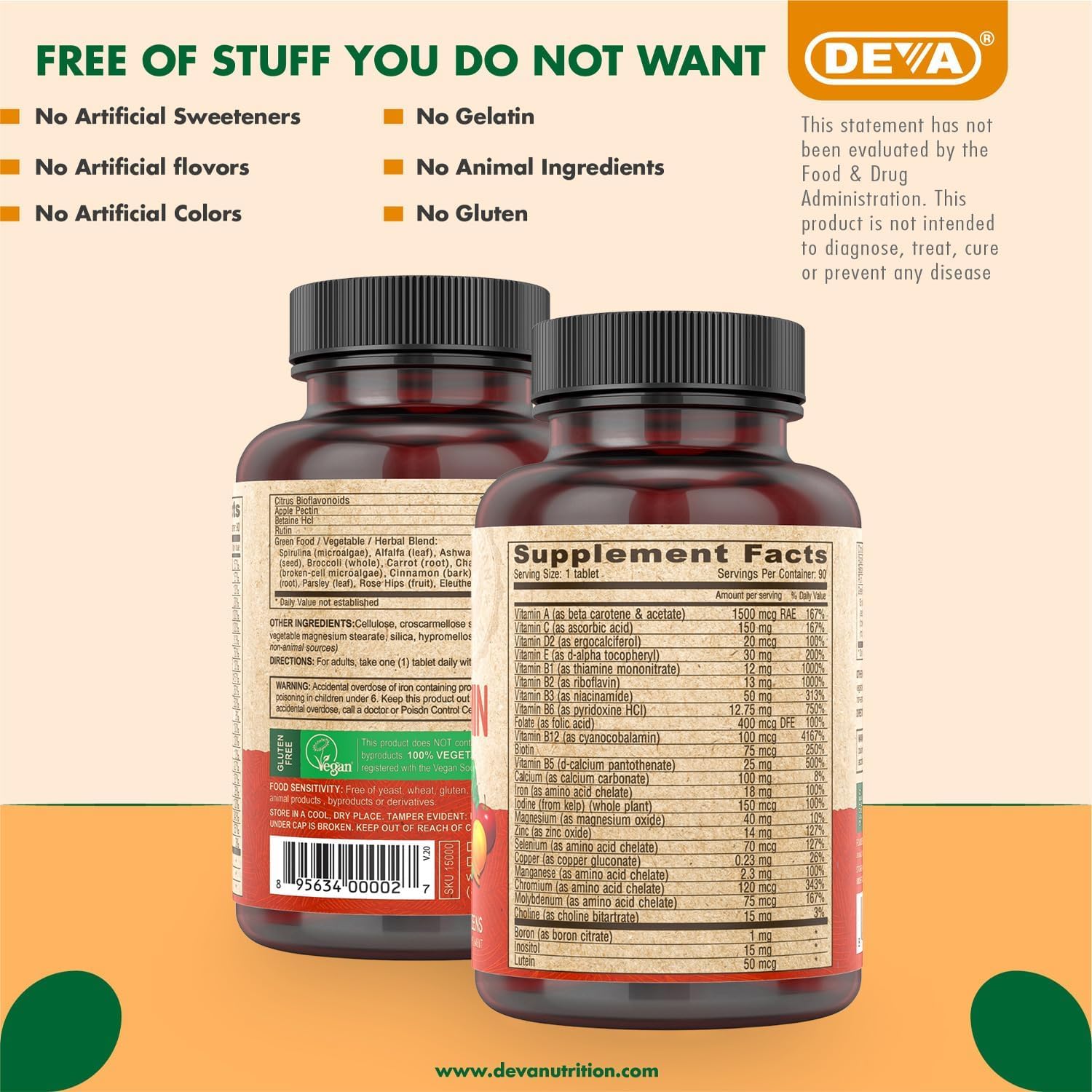 DEVA vegan multivitamin label detail highlights vitamins and vegan formula