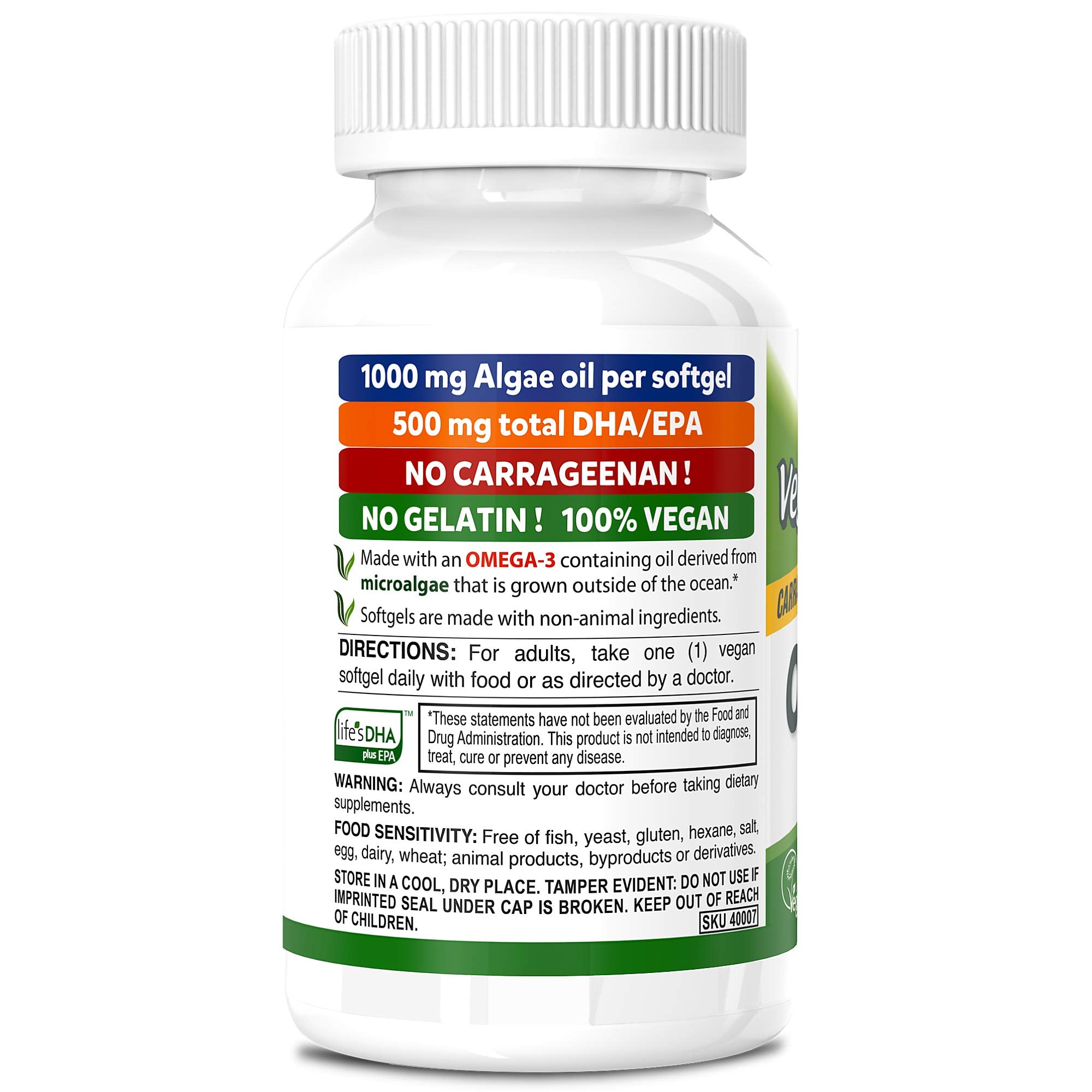 DEVA Omega-3 label emphasizes vegan certification and carrageenan-free formulation.